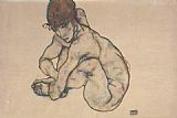 Sitting feminine act by Egon Schiele